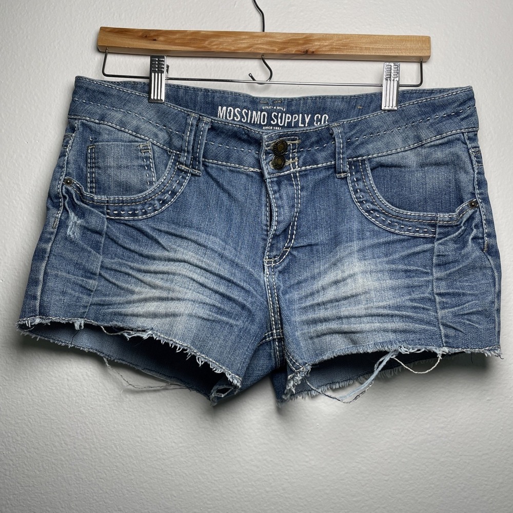 Mossimo Supply Co Women's 13 Blue Denim Shorts Y2K Boho Cut Off Embroidered